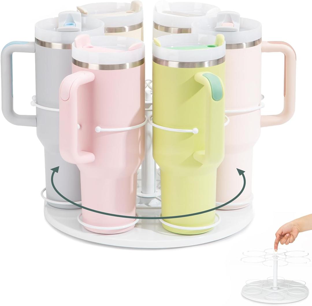 Upgraded Water Bottle Organizer for Stanley 40 oz/30 oz/20 oz,Rotating Stanley Cup Organizer Holder,Tumbler Holder Organizer, Easy to Install Kitchen Organizers and Storage for Stanley Cup Accessories (White)