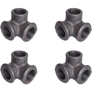 3-Way, Malleable Iron Pipe Fittings - Vintage DIY Industrial Shelving, Industrial Decor, Furniture DIY (1/2", Black) (0.5 Inch, Black)