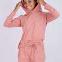 Real Essentials 2 Pack: Women's Soft Long Sleeve Sleep Set - Comfortable Lounge Pull Over Hoodie and Henley Jogger, L