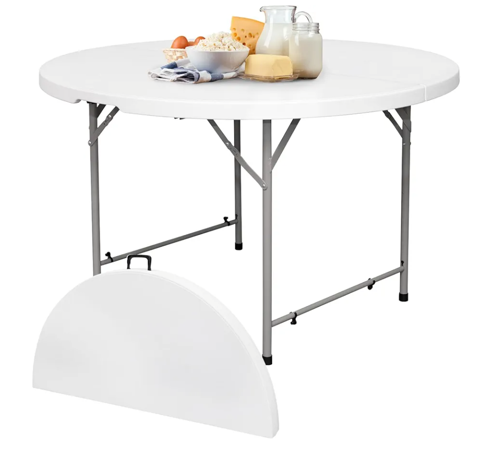 48in Round Folding Table with Carrying Handle, White 4 Feet Portable Plastic Dining Card Table for Kitchen or Outdoor Party Wedding Event 48in Round Folding Table with Carrying Handle, White 4 Feet Portable Plastic Dining Card Table for Kitchen or Outdoor Party Wedding Event