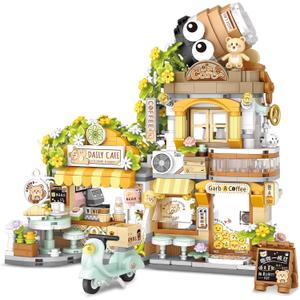 Street View Coffee Shop Mini Building Blocks, MOC Creative Building Toys Cute Animals Building Set for Girls 6-12, Simulation Architecture Construction Toy, Gift Idea for Kids Adults (1077 PCS)