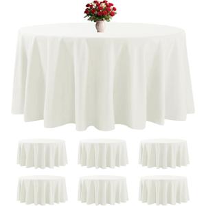 6 Pack Ivory Round Tablecloths 132 Inches Table Cloth Stain and Wrinkle Resistant Washable Polyester Table Cover Fabric for Party, Wedding,Dining,and Banquet Decoration