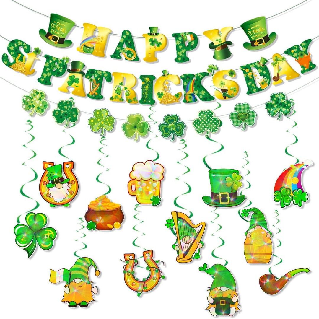 3 x St Patricks Day Decorations,Lucky Shamrock Decorations for St Patricks Party,Theme Birthday(39pcs)