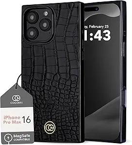Cocomii  Rectangle Case Compatible with iPhone 16 Pro  Compatible with MagSafe, Crocodile Leather, Fashionable Pattern, Matte, Magnetic Phone Case for iPhone 16 Pro 6.3 inch, Black