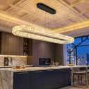 HAIXIANG Crystal 59 Inch Long Chandelier Modern Dimmable LED Chandeliers for Dining Table Pendant Lights Rectangular Glam Lighting Fixtures for Dining Room Kitchen Island Black, Oval : L59"