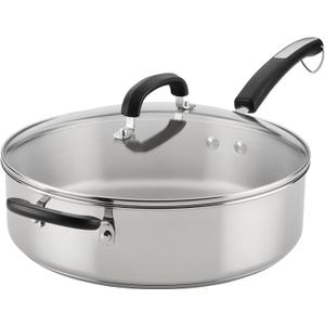 Farberware Brilliance Stainless Steel Saute Pan/Jumbo Cooker with Lid and Helper Handle, Induction Suitable, Dishwasher and Metal Utensil Safe, 6 Quart - Stainless Steel