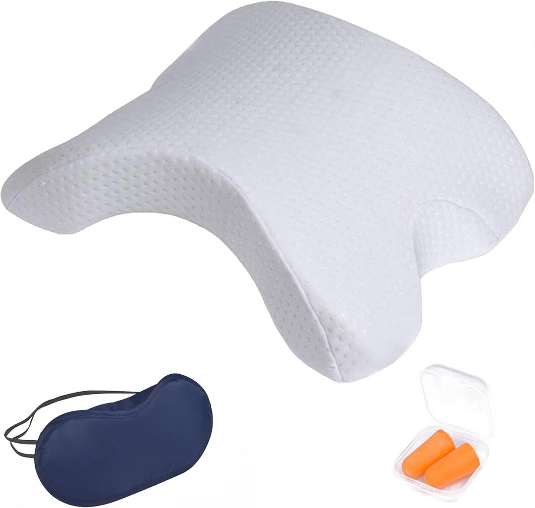 ALEVMOOM Cuddle Pillow for Couples Memory Foam Neck Cervical Pillow Cuddling Pillow Arch Tunnel Shaped Design for Arm and Neck Support When Spooning,Great for Travel,Office,Reading and Napping (New White)
