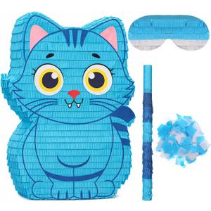Crtiin Kpop Piñata Kpop Music Party Decorations Blue Cat Piñata with Bat Blindfold for Fan Meeting Anime Theme Birthday Party Decorations Outdoor Activity 16.5'' x 12.6'' x 3.1''(K Pop)