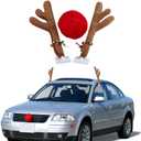 Christmas Car Reindeer Antlers and Nose Decorations Kit Vehicle Costume Plush Rudolf Red Nose Deer Antlers Auto Accessories