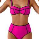 Eomenie Bikini Sets for Women Two Piece Swimsuits High Waisted Color Block Bathing Suits Tie Back Swimwear, Size 2XL