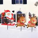 3 Pieces Christmas Decorations Outdoor Yard Sign with LED Lights Sled Lawn Sign Santa Reindeer Yard Sign with 3 Yard Stakes for Outdoor Christmas Decoration