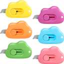 Cloud Box Cutter Retractable, 12 Pack  Mini Utility Knife Letter Opener Envelope Slitter, Small Package Opener Paper Cutters with Keychain Hole for Office Home School Stationery DIY Crafts Rainbow Color