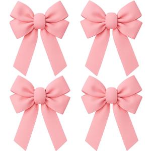 Geosar 4 Pcs Christmas Bows 12 x 18 Large Christmas Tree Topper Bow Satin Wreath Bows for Xmas Tree Crafts Front Door Fireplace Stairs Railing Home Indoor Outdoor Decoration(Pink)