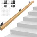 5FT Wooden Stair Handrails,Hand Railings for Stairs Indoor Outdoor Wall Mount Support Wood Handrails,Non-Slip Sturdy Staircase Handrail Safety Grab Bar Rod Complete Kit for Home,Lofts,Guardrail