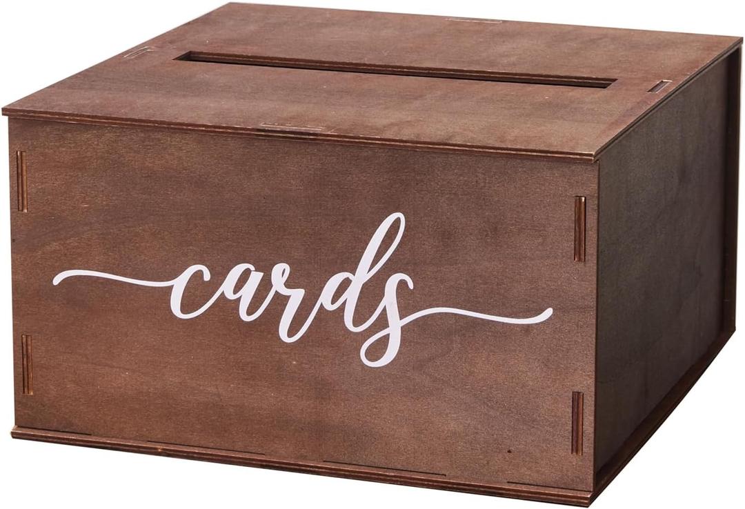Wedding Card box with Slot - 11.5 IN Wooden Card Box for Wedding Reception Graduation Birthday Party Rustic Wedding Decor, DIY Wood Box for Cards Envelope Money-WCB001 (Brown)