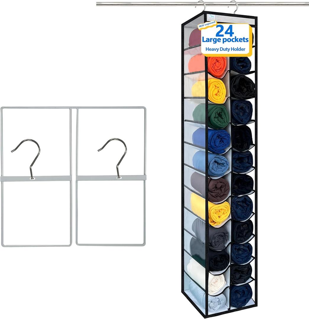 zebricolo, Closet Organization, 24 Section, Hanging Closet Organizer, Space saving, College Dorm Essentials for Girls, heavy dutys hooks Up to 45 Pounds, Clothes Storage, Closet Organizer, White/ Black zebricolo, Closet Organization, 24 Section, Hanging Closet Organizer, Space saving, College Dorm Essentials for Girls, heavy dutys hooks Up to 45 Pounds, Clothes Storage, Closet Organizer, White/ Black