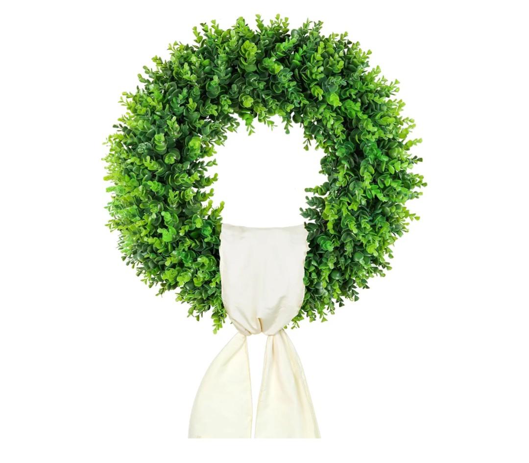 DDHS 20'' Boxwood Wreaths Front Door Artificial Spring Wreath. Wreaths for Front Door Farmhouse Wedding Green Year Round Indoor Outdoor for Summer Wreath St Patricks Day Decorations -(Hello Sign)