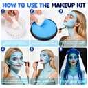 2 x SFX Makeup Kit, Professional Makeup for Sally Costume Corpse Bride Halloween, Light Blue Water-based Face Body Paint, Red Lipstick, Black Eyeliner, Blue Clip-in Hair Extensions, Sponges