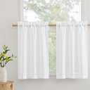 RYB HOME Kitchen Curtains, 30 inches Long Linen Rod Pocket Semi Sheer Cuartins for Basemnet Cafe, Light Filtering Bathroom Curtains Over Sink, W 26 x L 30, White, 2 Panels Set