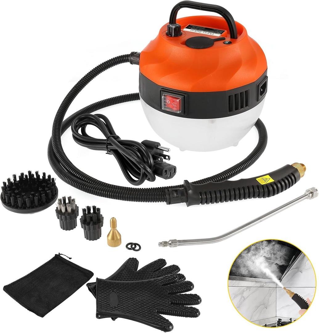 Dyna-Living Handheld Steam Cleaner 2500W Steam Cleaner for Cleaning Portable High Pressure Car Steamer 1.4L Large Water Tank Electric Steamer Cleaner Machine for Auto Detailing (Orange)
