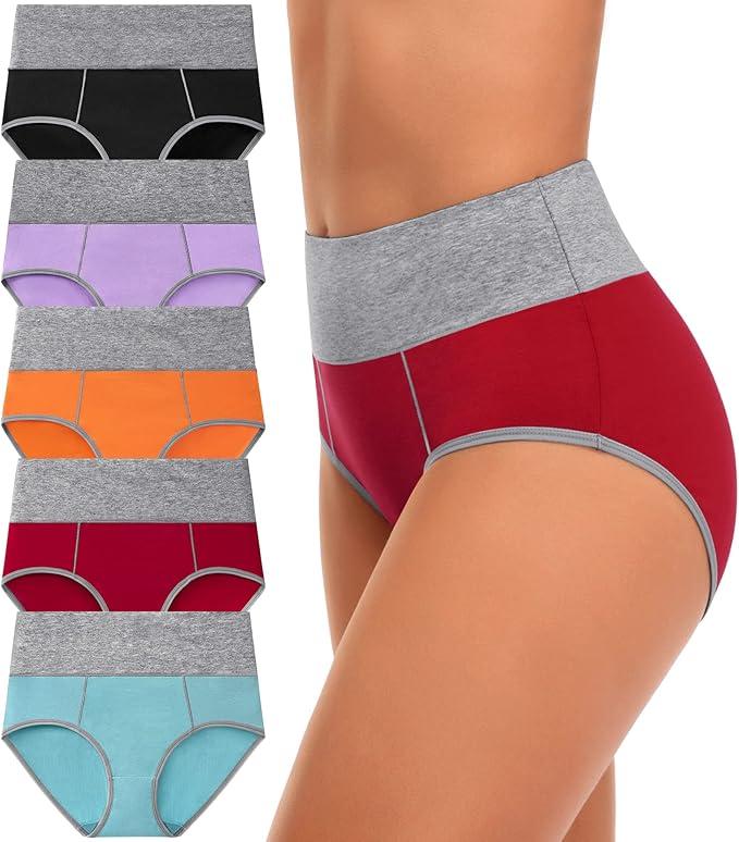 CULAYII High Waisted Underwear for Women Cotton No Muffin Top Full Coverage Briefs Soft Stretch Ladies Panties 5 Pack XL