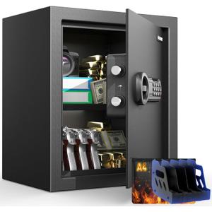 2.3 Cu.Ft Modern Fireproof Safe with Gun Rack  Dual Passwords, Fireproof Bag, Adjustable Shelf, Anti-Scratch Mat & Mounting Kit, Fits Laptop, Documents & Valuables, 15.75"D x 13.78"W x 13.78"H