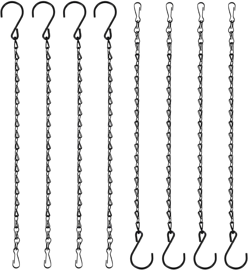 8 Pack 24 inch Black Hanging Basket Chain with Hooks Flower Plant Pot Replacement Chain Hanger for Bird Feeders,Planters,Lanterns and Ornaments Outdoor/Indoor Use