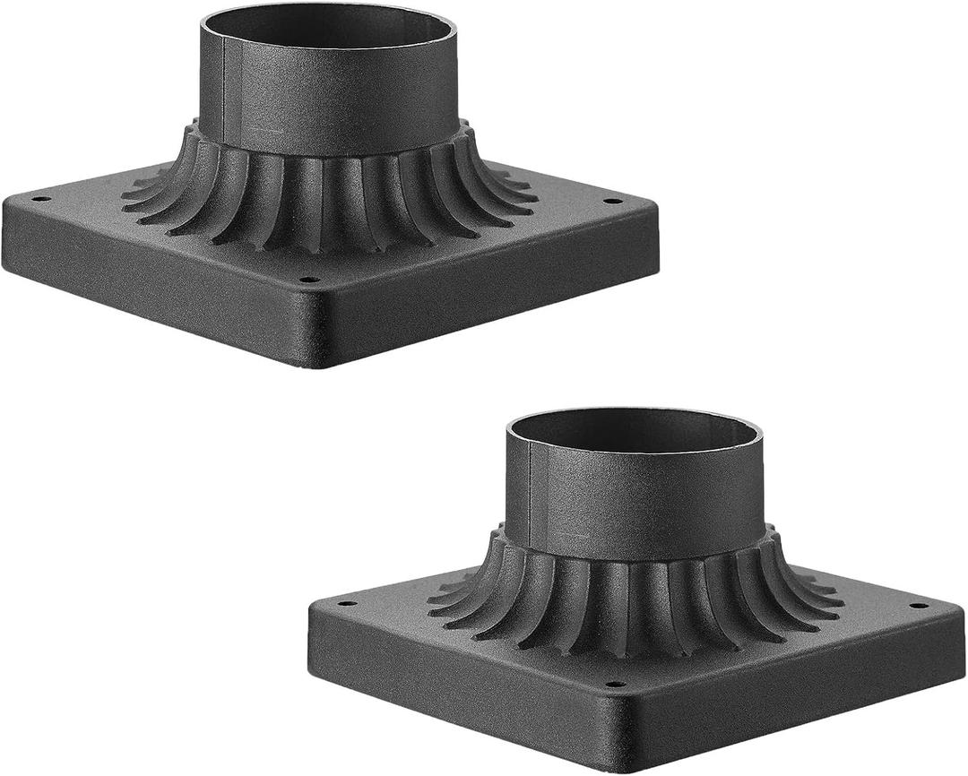 Emliviar Outdoor Post Light Mounting Bases 2 Pack - Cast Aluminum Pier Mount Base Adapter in Black Finish, 20069-2PK BK