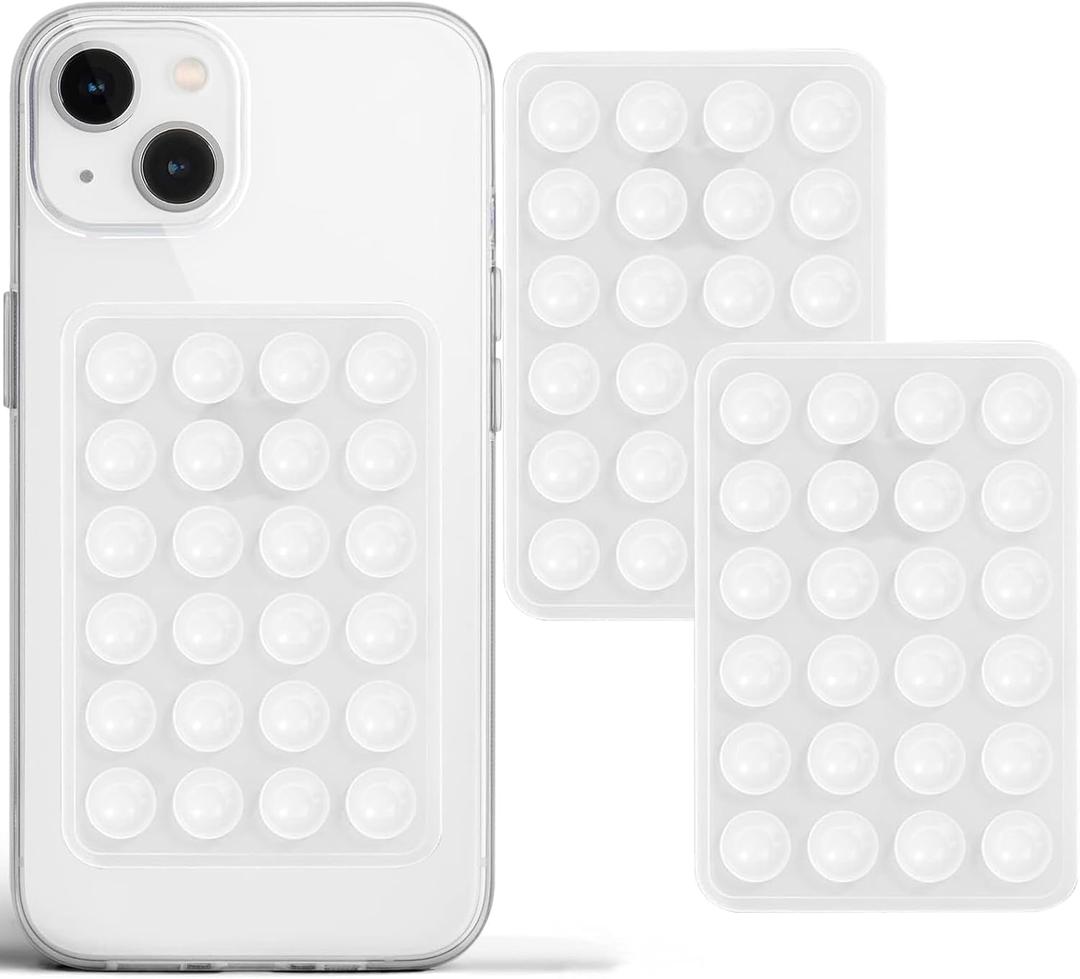 Anteel 2 Pack Silicone Suction Phone Case Adhesive Mount, Strong Grip Holder for Selfies and Videos, Hands-Free Sticky Phone Grip for iPhone and Android, 2.17" x 3.15" (Translucent)