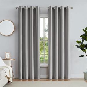 Melodieux Grey Blackout Curtains 63 Inch Length for Bedroom, Thermal Insulated Energy Saving Grommet Embossed Satin Drapes with Black Lining, 52 by 63 Inch, 2 Panels