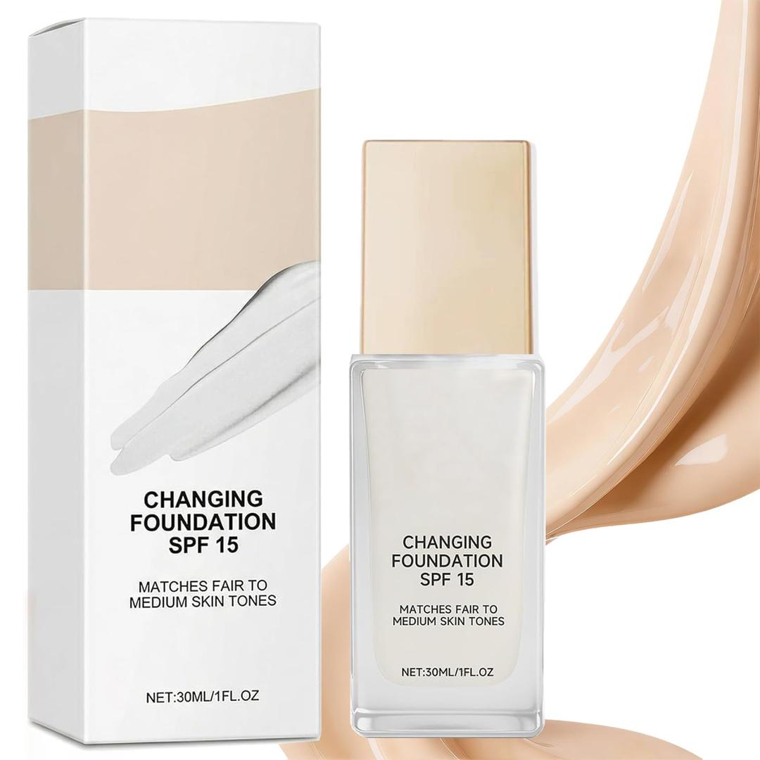 Color Changing Foundation for Mature Skin, Concealer Cover Cream, 2-in-1 Hydrating and Lightweight Liquid Foundation, Suitable for All Skin Types, Natural