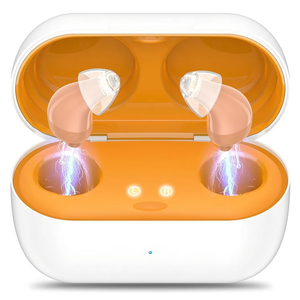 Hearing Aids, Rechargeable Digital Hearing Aids for Seniors, Noise Cancelling with 16-Channel Sound Processing, Invisible Hearing Aids for Men Women with Charging Case (1, yellow)