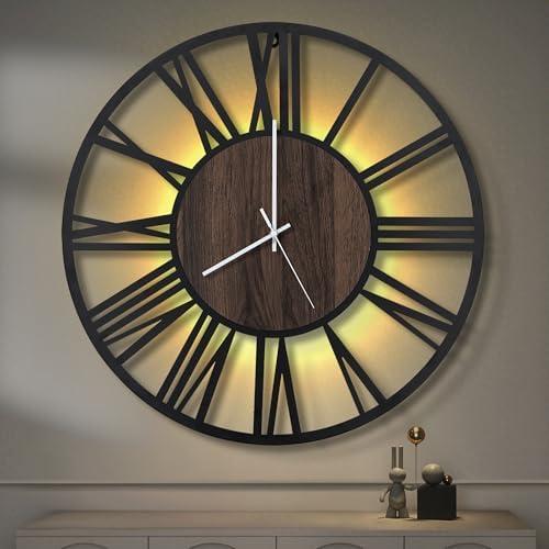 LEIKE Large Wall Clocks with Night Light Battery Operated, Silent Non Ticking, Rustic Modern Big Wood Clock for Living Room, Bedroom, Kitchen, Farmhouse, Office, Home Decor-24 Inch(Roman Numerals)