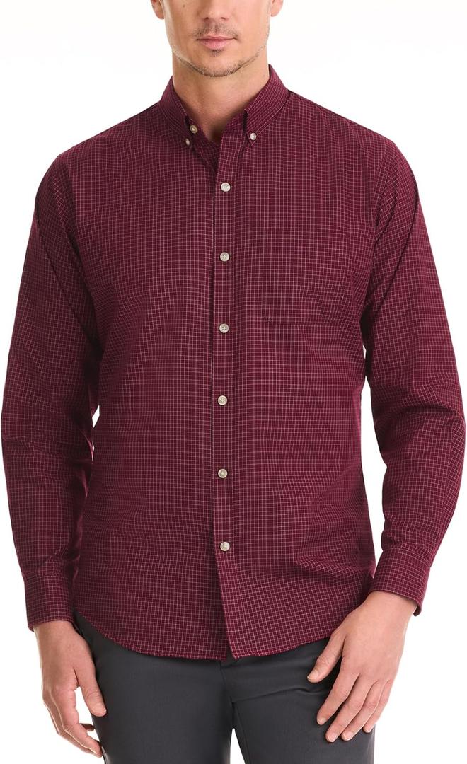 Van Heusen Mens Classic Fit Stain Shield Never Tuck Stretch Solid Button Down ShirtButton Down Shirt (Large, Port Red)