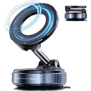 Vacuum Magnetic Phone Holder for Car,Suction Cup Phone Mount,Foldable Vacuum Magnetic Phones Stand,Magnet Car Mount for All Smartphones & All Vehicle & Gym/Bathroom Mirror