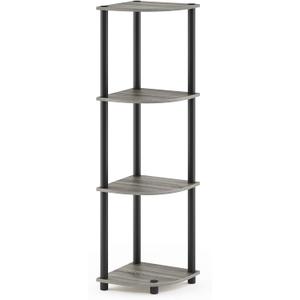 Furinno Turn-N-Tube 4-Tier Corner Display Rack Multipurpose Shelving Unit, French Oak Grey/Black (4-Tier Round Tube, French Oak Grey/Black)