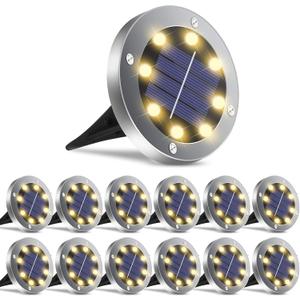 OULONGER Solar Lights Outdoor Waterproof, 12 Pack Solar Ground Lights with Large Capacity Battery, High Efficiency Solar Powered Lights for Outdoor Garden, Patio, Pathway and Yard (Warm Light)