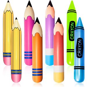 8 Pieces Inflatable Pencil Crayon Balloon Combo Set Rich Colours Back to School Party School Decoration for Classroom Playground Indoor Outdoor Birthday Party Decoration