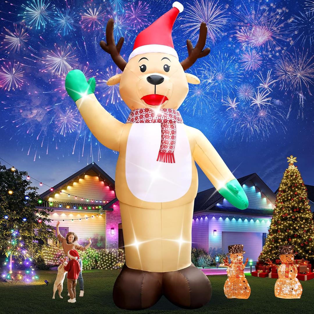 20FT Christmas Giant Inflatable Outdoor Decorations, Blow Up Reindeer Yard Decoration, Xmas Decor Build-in LED Lights for Garden Lawn Yard Porch Holiday Party