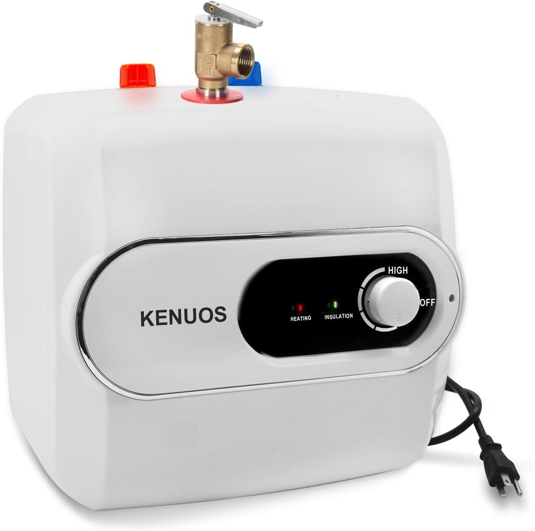 4 Gallon Water Heater Under Sink Instant Hot Water Heaters 1500W 110V 120V Mini Tank,Under Counter Water Heater with Safety Vavle 1/2" NPT for Kitchen,Bathroom,Camper,RV, White