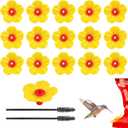 16 Pieces Hummingbird Feeders Replacement Flowers Yellow Pet Replacement Bird Feeder Replacement Parts with 2 PCS Brush Feeding Ports Bee Guards for Hummingbird Feeders for Outdoors Hanging Feeder