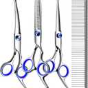 Professional Dog Grooming Scissors Kit, Titanium Coated Dog Scissors for Grooming, 5 in1 Grooming Shears Kit for Dogs Cat Pet At Home