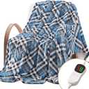 Homemate Electric Blanket Heated Throw - 50x60 Ultra Soft Cozy Flannel Heating Blanket with 10 Fast Heat Levels 8 Hours Auto Off Over-Heated Protection ETL Certification Keep Warm in Home Office (Rhombus Cyan)