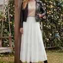 Women's Chiffon Pleated Maxi Skirt Elastic High Waisted Boho A-Line Fall Flowy White Long Skirts with Lining (White, M)