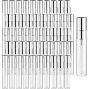 50 Pcs 5ml/0.17oz Fine Mist Glass Bottle Mini Transparent Spray Vials Empty Refillable Perfume Bottles for Cosmetic Perfume Liquid Sample DIY Sprays - Silver Lids
