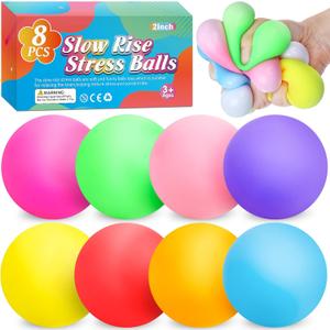 8 Pack Slow Rising Stress Ball,Stress Balls for Kids Adults,Stretchy Fidget Toys for Anxiety Relief,Hand Therapy Sensory Squishy Ball,Squishy Toys,Treasure Prize Box Toys for Kids Classroom