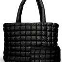 Citrusy Boutique The Cloud Tote Bag Set | Puffer Tote Bag with Insert Pouch | Quilted Tote Bag for Women | Shoulder Puffy Bag (Black),