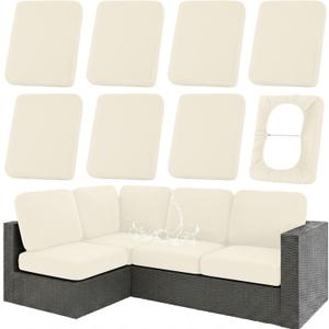 hyha Waterproof Outdoor Cushion Covers for Patio Furniture, Stretch Patio Chair Cushion Slipcovers, Coated UV Resistant Replacement Seat Covers, Solid Color (Beige, 8PC)