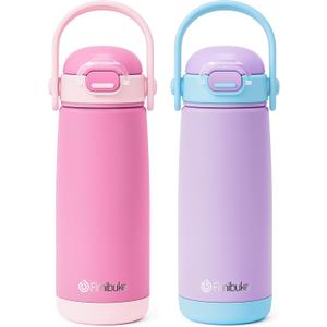 Fimibuke Kids Insulated Water Bottle with Straw Lid & Handle - 18oz BPA FREE 18/8 Stainless Steel Metal Tumbler Leak Proof Double Wall Vacuum Kids Cup Toddler Water Bottle for School Boys Girls