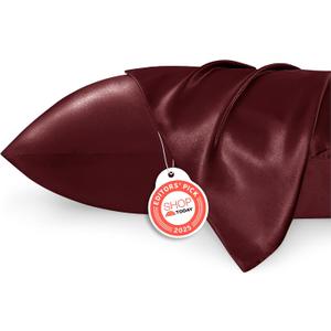 Bedsure King Size Satin Pillowcase Set of 2 - Valentine Pillow Cases for Hair and Skin with Envelope Closure, Similar to Silk Pillow Cases, Gifts for Women Men, Burgundy, 20x36 Inches, 2pcs